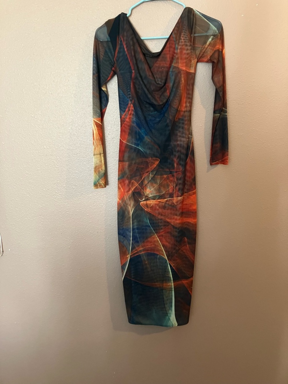 Farai London Multicolor Abstract Cowl-Neck Long Sleeve Dress